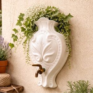 VTG Wall Pocket Vase With Brass Spigot, California Pottery Santa Anita Ware